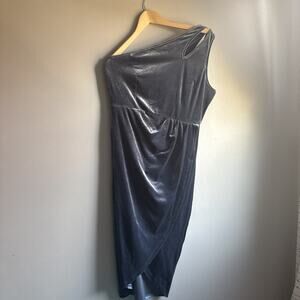 MEROKEETY One Shoulder Ruched Icr Blue holiday Bodycon Velvet-like Dress Slit LG